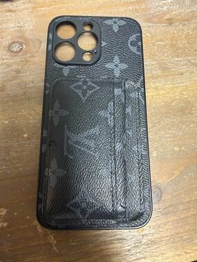 Designer-Style Black Leather Card Wallet Phone Case